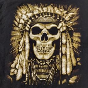 Graphic T-Shirt Mens XL Native American Skull Headdress Black Short Sleeve Tee